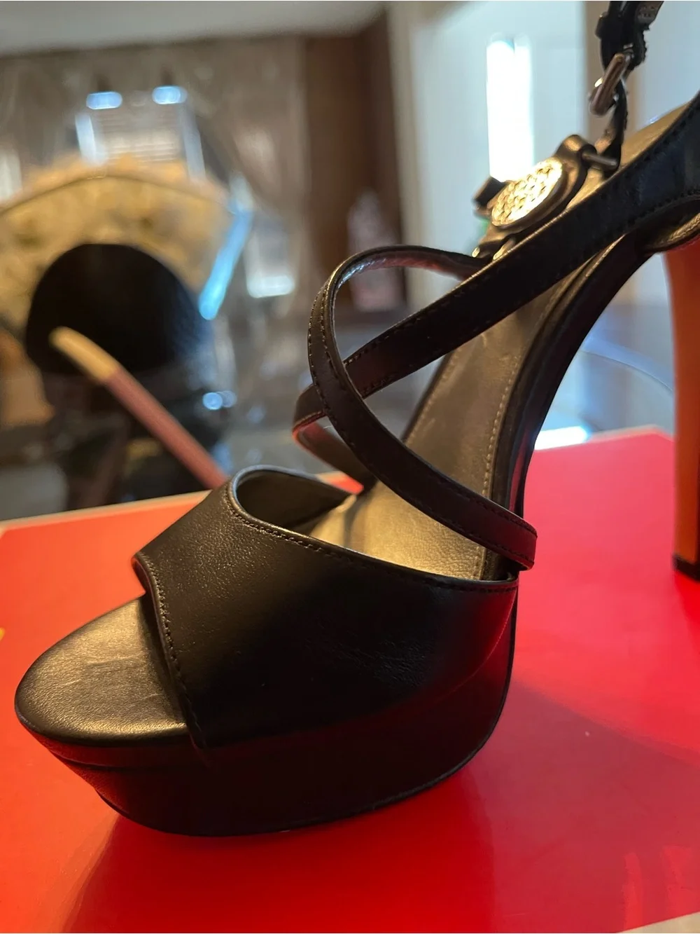 Coach Black Leather Platform Sandals